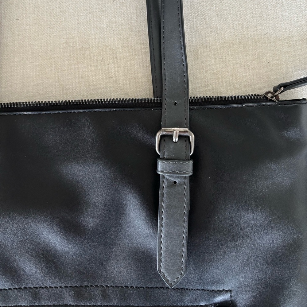 Roots 73 leather tote handbag black grey - Picture 6 of 11